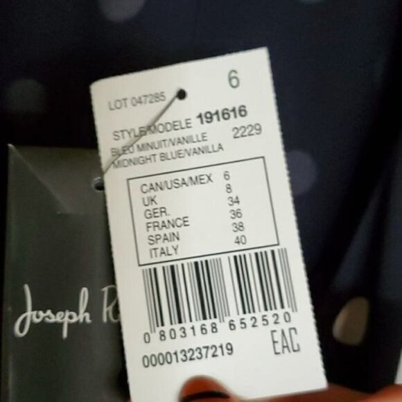 Joseph Ribkoff Wraparound Lined Midnight Blue Vanilla Polka Dot Sz 6 Cap Dress - Picture 9 of 11